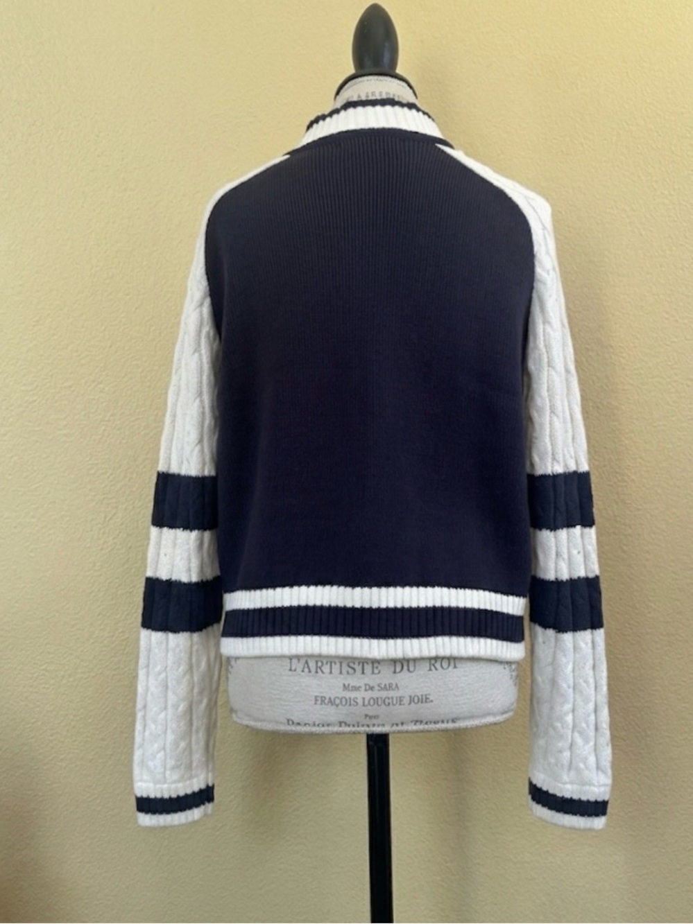 Central Park West Chloe Knit Bomber Navy White Cable Medium EUC! - Picture 6 of 9